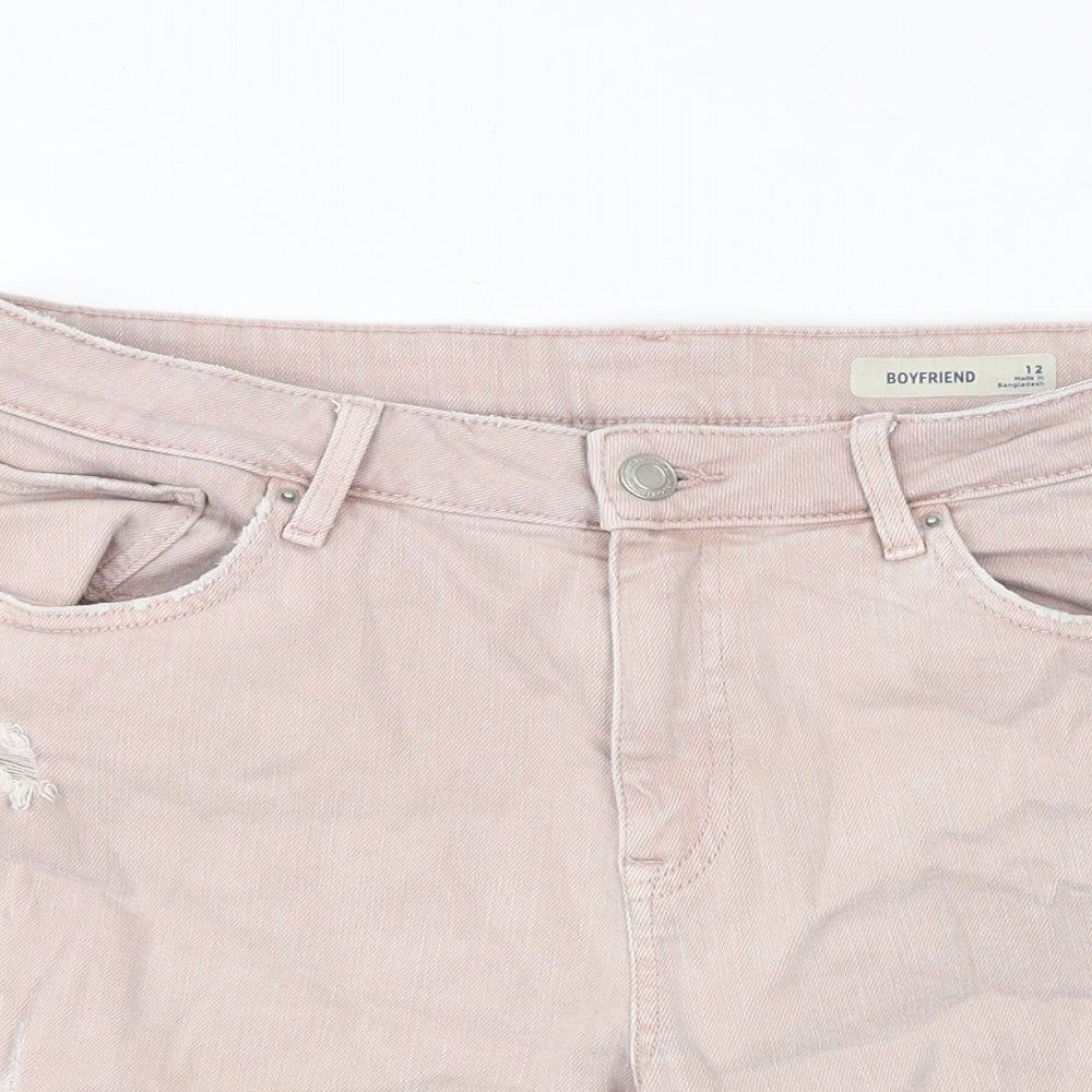 Marks and Spencer Womens Pink Cotton Boyfriend Shorts Size 12 Regular Zip - Distressed