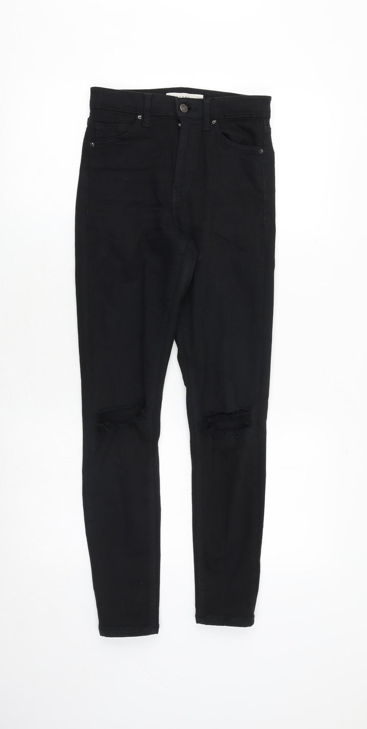 Topshop Womens Black Cotton Skinny Jeans Size 25 in Regular Zip