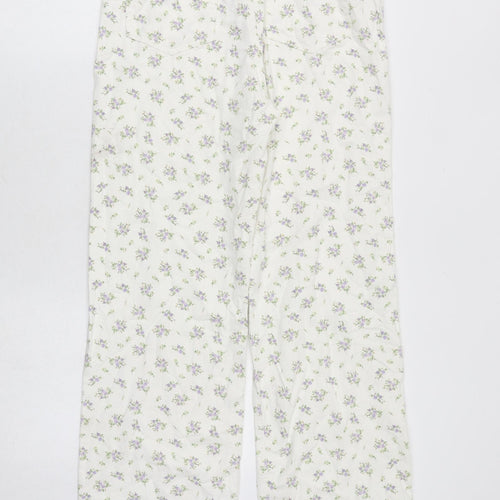 H&M Womens White Floral Cotton Straight Jeans Size 10 Regular Zip