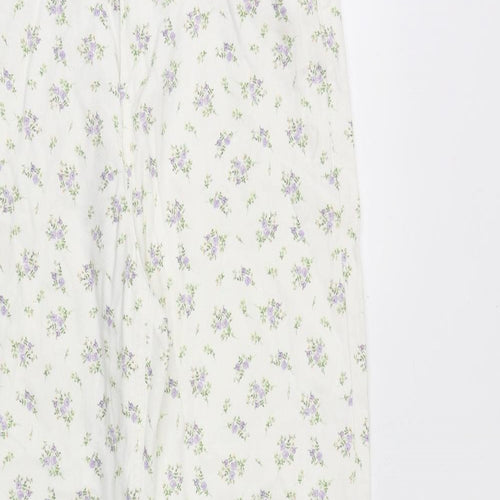 H&M Womens White Floral Cotton Straight Jeans Size 10 Regular Zip