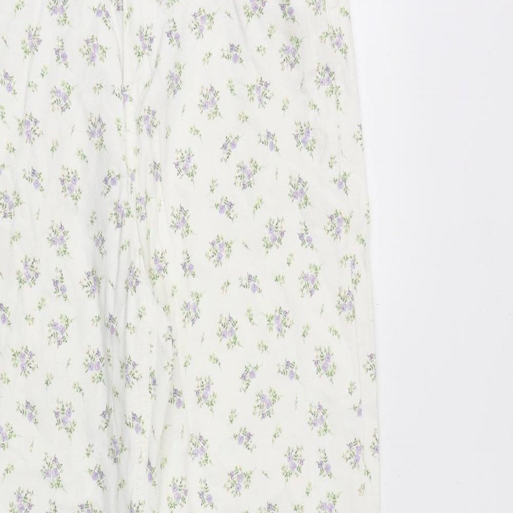 H&M Womens White Floral Cotton Straight Jeans Size 10 Regular Zip