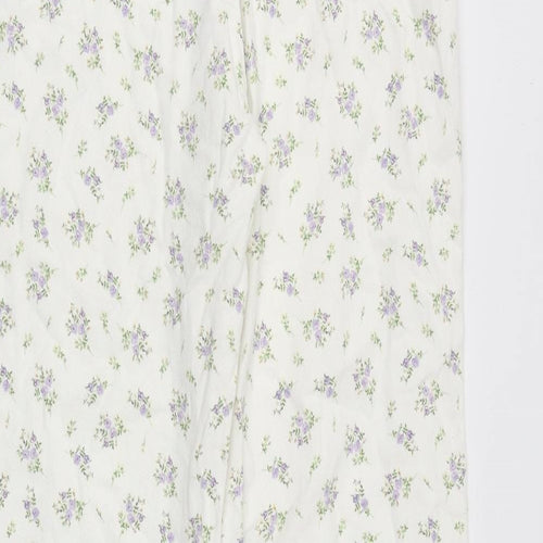 H&M Womens White Floral Cotton Straight Jeans Size 10 Regular Zip