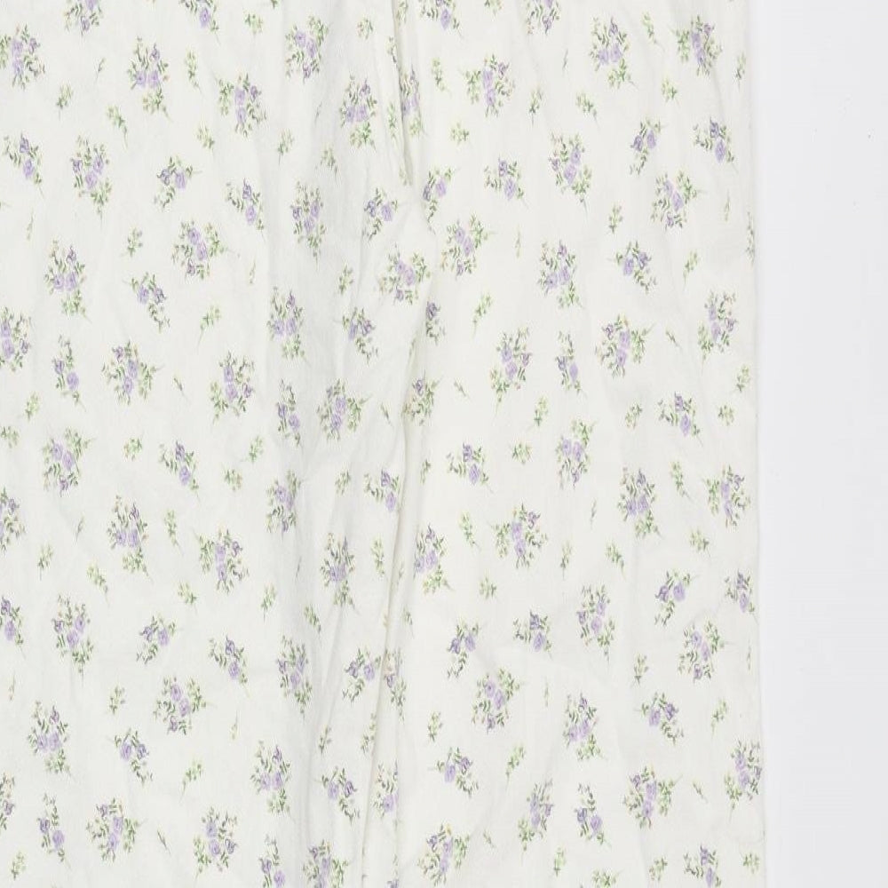 H&M Womens White Floral Cotton Straight Jeans Size 10 Regular Zip