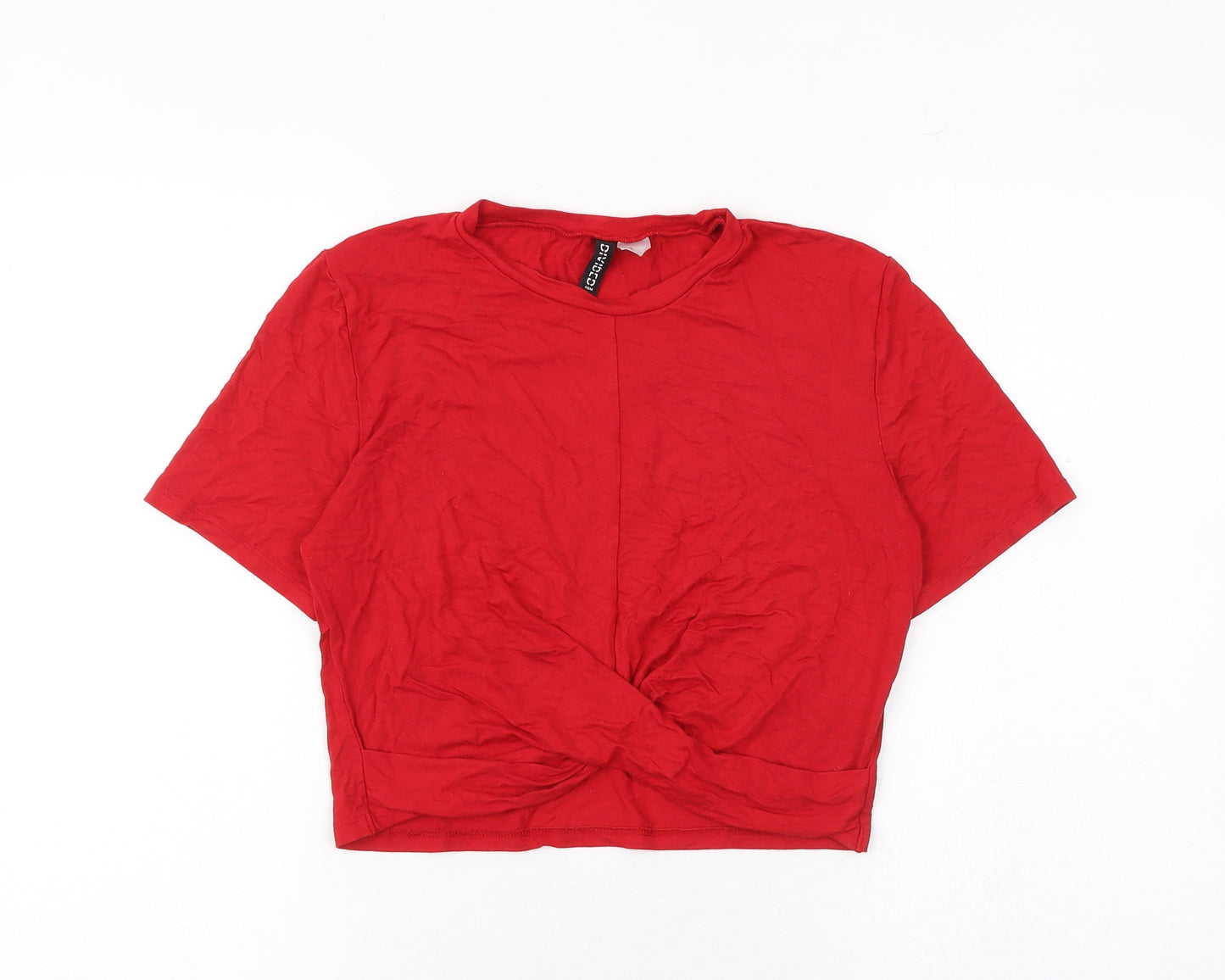 H&M Womens Red Viscose Cropped T-Shirt Size M Round Neck