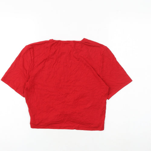 H&M Womens Red Viscose Cropped T-Shirt Size M Round Neck