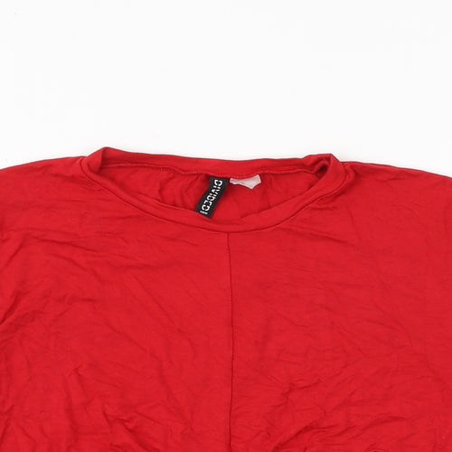 H&M Womens Red Viscose Cropped T-Shirt Size M Round Neck