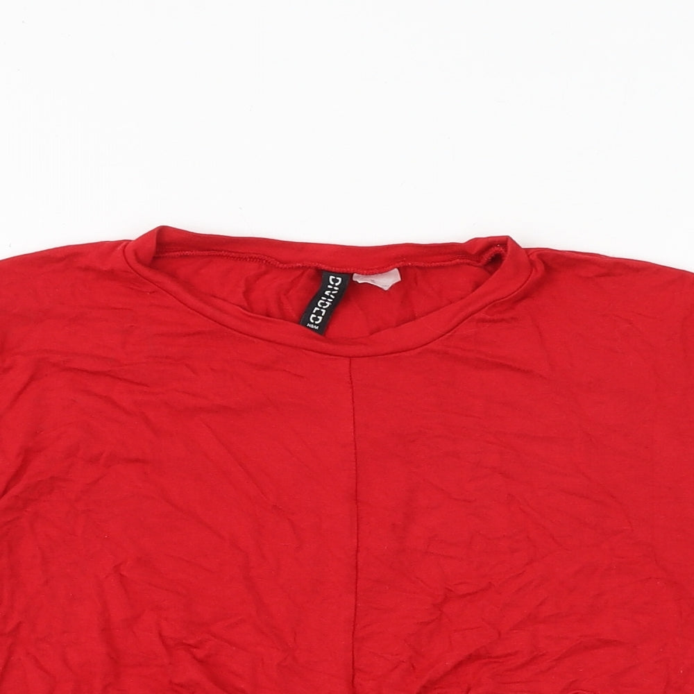 H&M Womens Red Viscose Cropped T-Shirt Size M Round Neck
