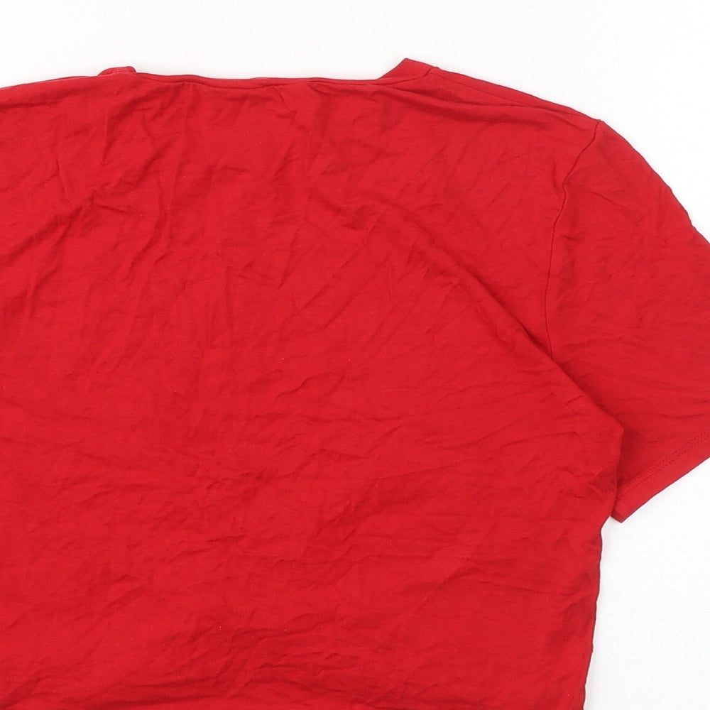 H&M Womens Red Viscose Cropped T-Shirt Size M Round Neck