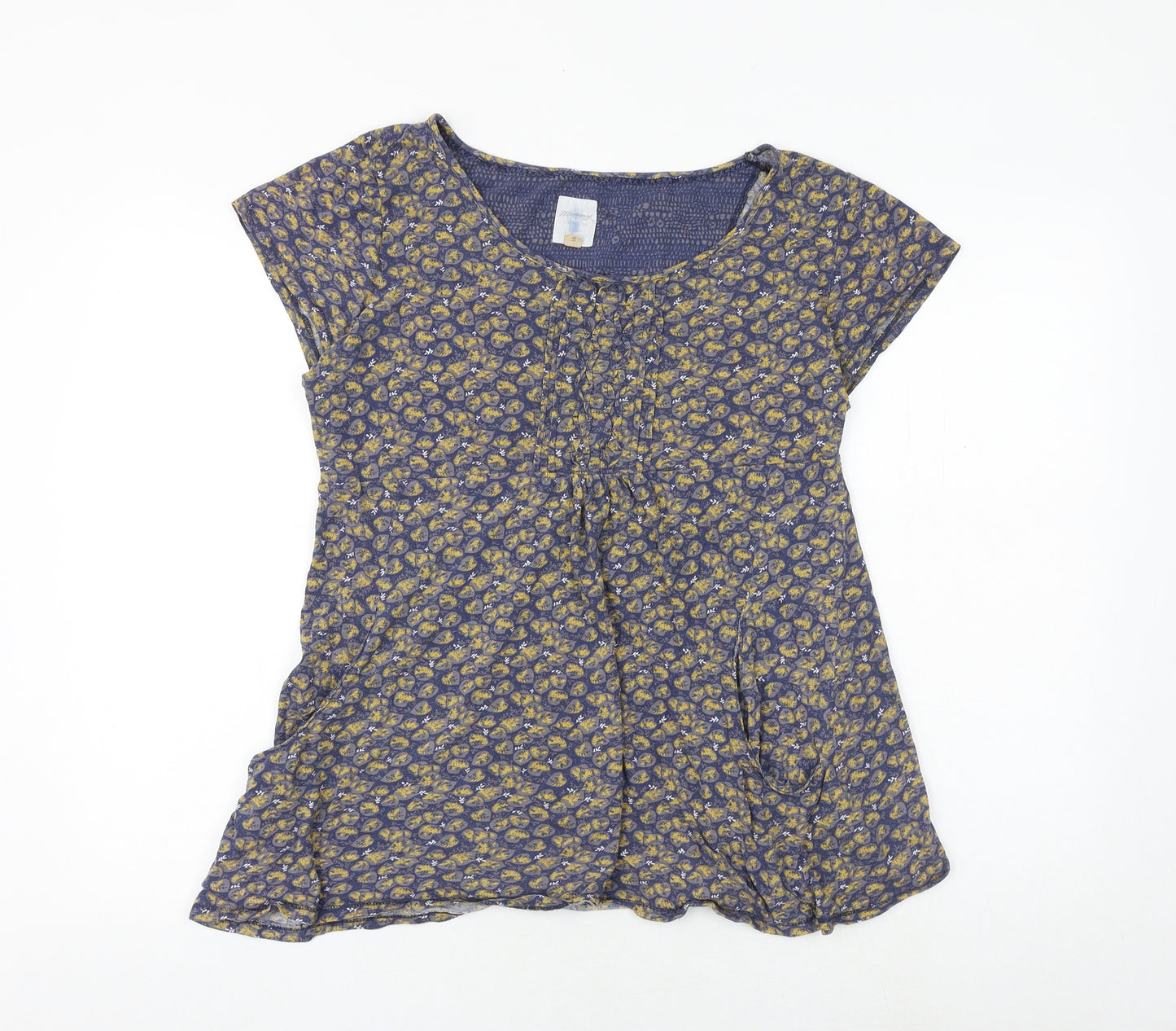 MANTARAY PRODUCTS Womens Blue Geometric 100% Cotton Basic T-Shirt Size 16 Boat Neck