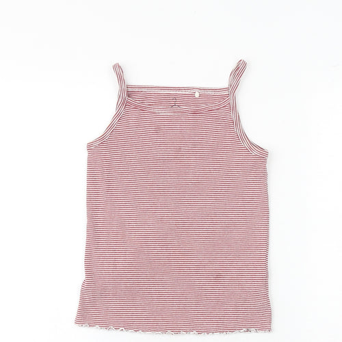 NEXT Girls Red Striped Cotton Basic Tank Size 9 Years Round Neck Pullover