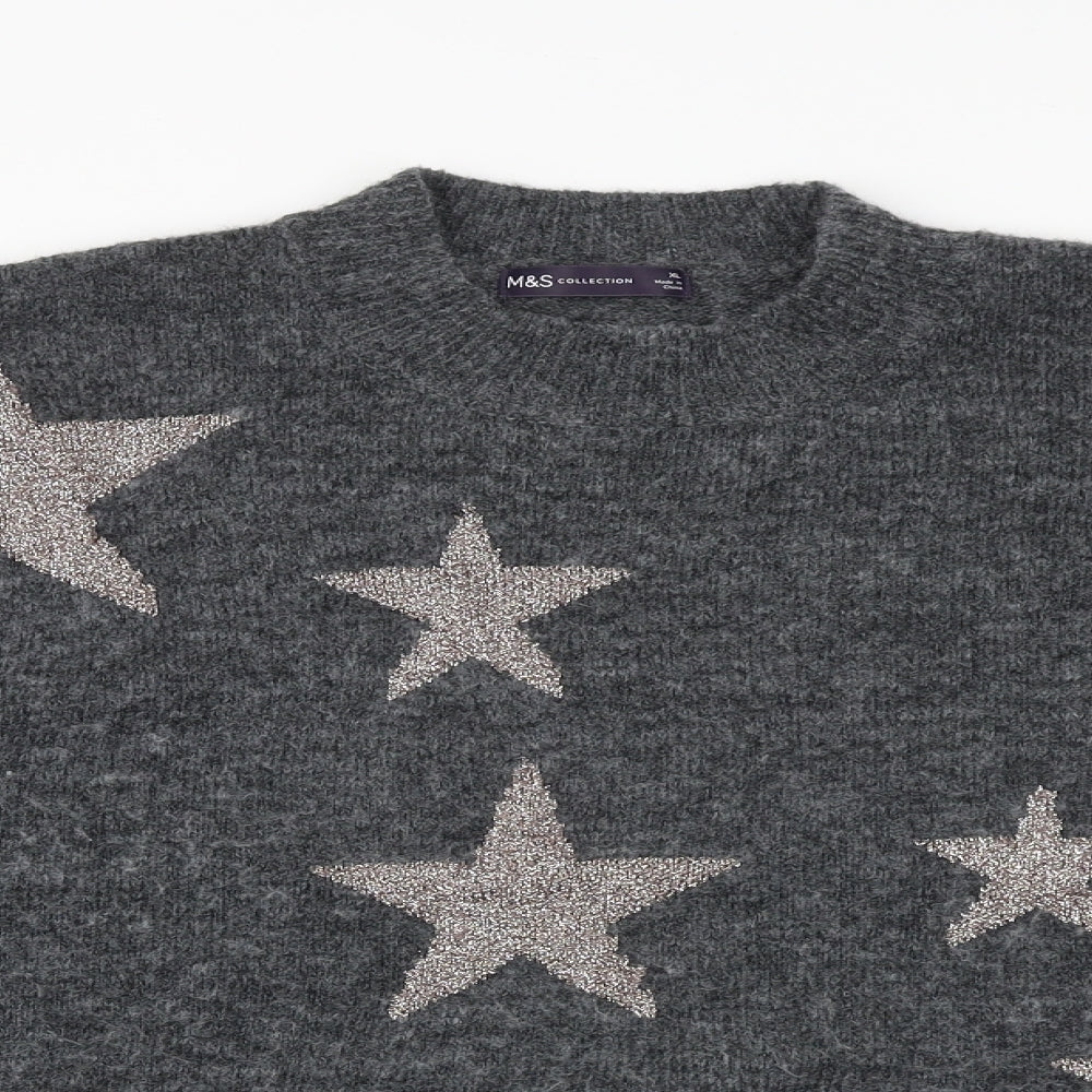 Marks and Spencer Womens Grey Round Neck Geometric Polyester Pullover Jumper Size XL - Stars