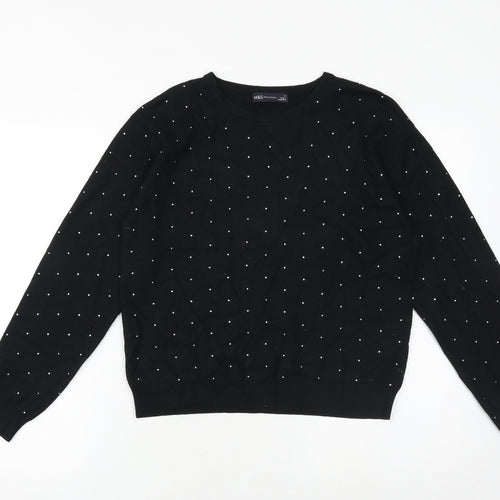 Marks and Spencer Womens Black Round Neck Polka Dot Viscose Pullover Jumper Size M