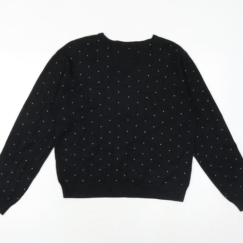 Marks and Spencer Womens Black Round Neck Polka Dot Viscose Pullover Jumper Size M
