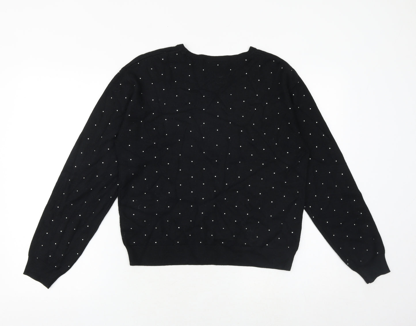 Marks and Spencer Womens Black Round Neck Polka Dot Viscose Pullover Jumper Size M