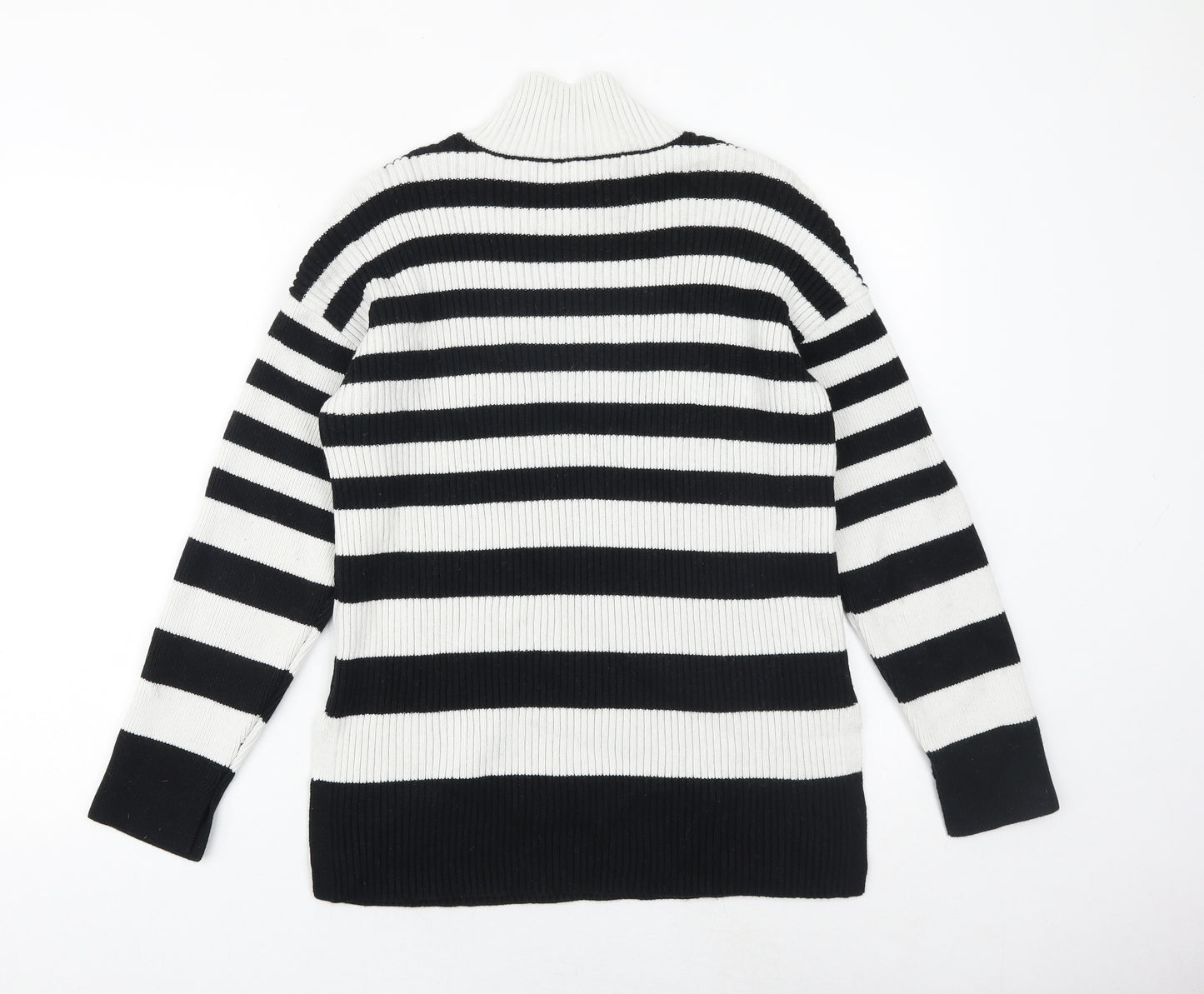 Marks and Spencer Womens Black Mock Neck Striped Cotton Pullover Jumper Size M