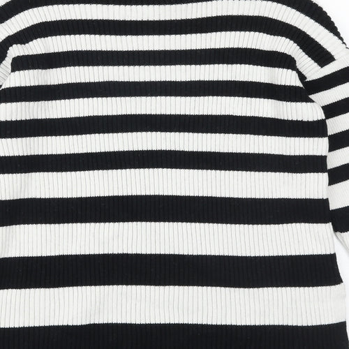 Marks and Spencer Womens Black Mock Neck Striped Cotton Pullover Jumper Size M