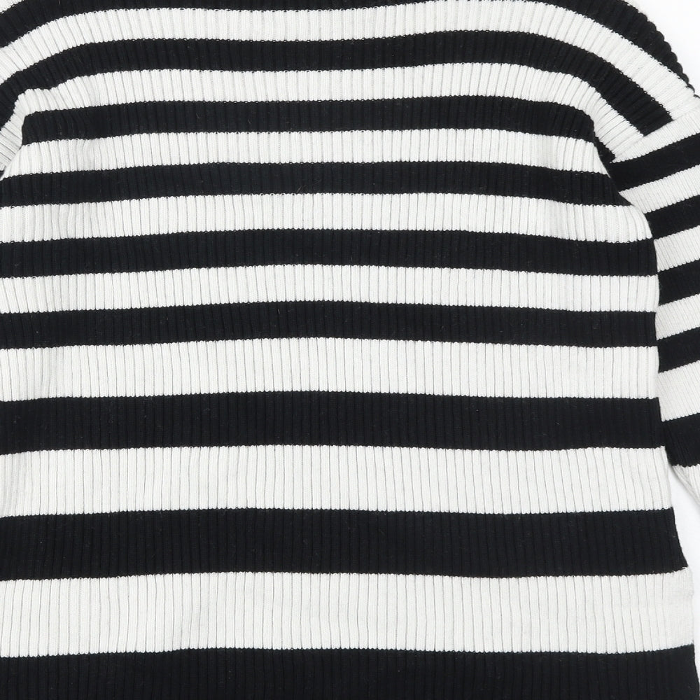 Marks and Spencer Womens Black Mock Neck Striped Cotton Pullover Jumper Size M