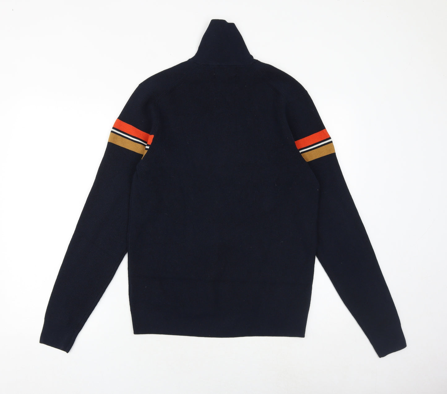 Marks and Spencer Mens Blue High Neck Striped Polyester Pullover Jumper Size M Long Sleeve