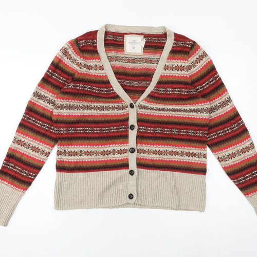 H&M Womens Multicoloured V-Neck Geometric Cotton Cardigan Jumper Size XL