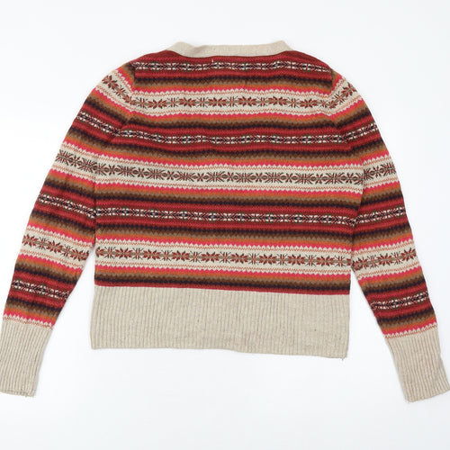 H&M Womens Multicoloured V-Neck Geometric Cotton Cardigan Jumper Size XL