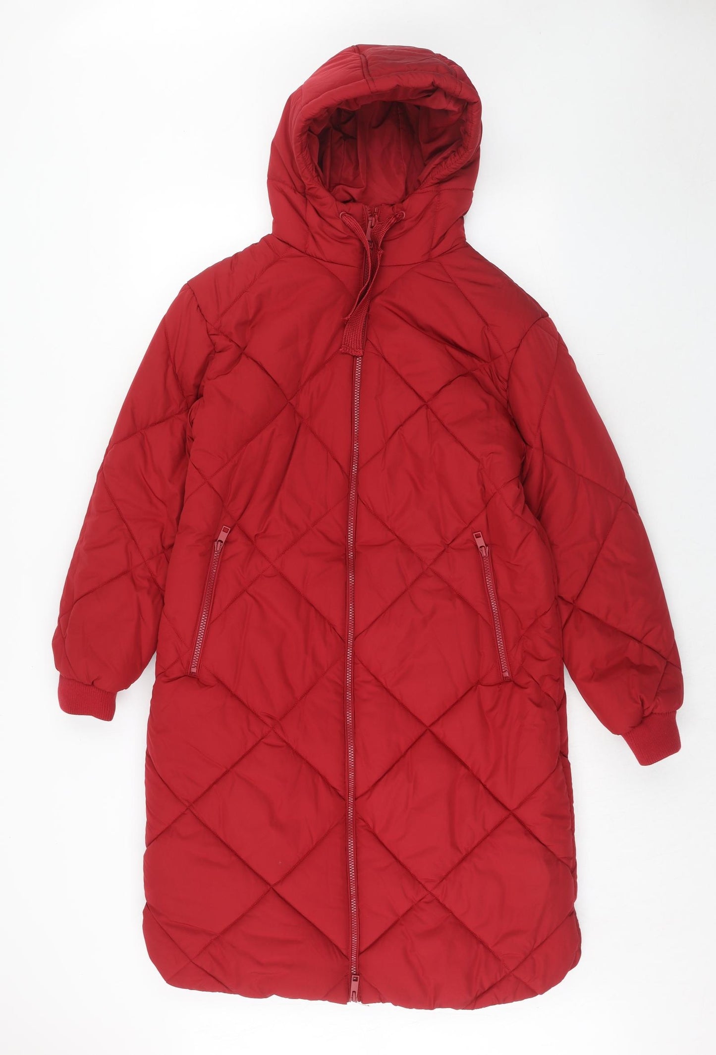 Marks and Spencer Womens Red Quilted Coat Size 12 Zip