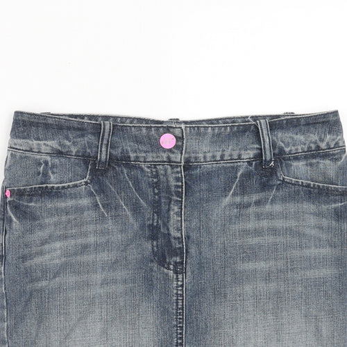 Boxfresh Womens Blue Cotton A-Line Skirt Size S Zip