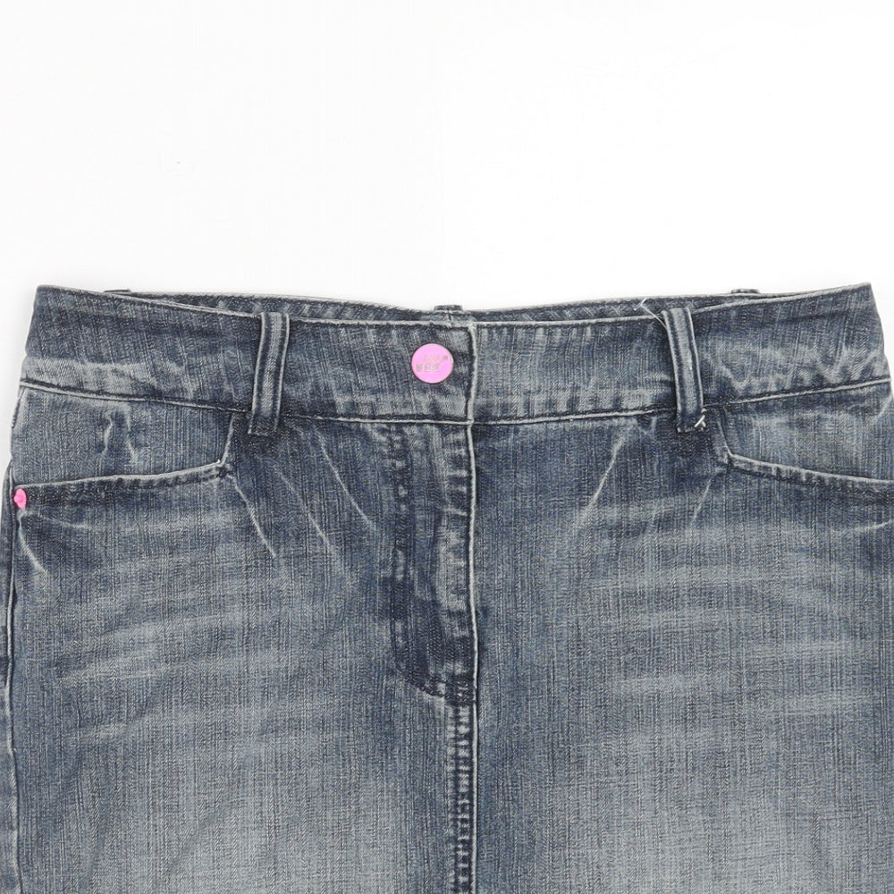 Boxfresh Womens Blue Cotton A-Line Skirt Size S Zip