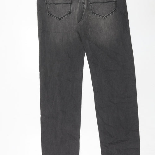 Marks and Spencer Mens Grey Cotton Straight Jeans Size 34 in L33 in Regular Zip