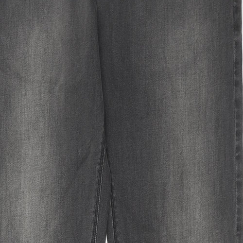 Marks and Spencer Mens Grey Cotton Straight Jeans Size 34 in L33 in Regular Zip