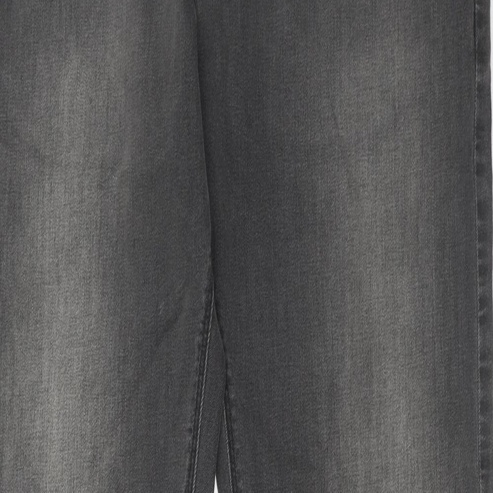 Marks and Spencer Mens Grey Cotton Straight Jeans Size 34 in L33 in Regular Zip
