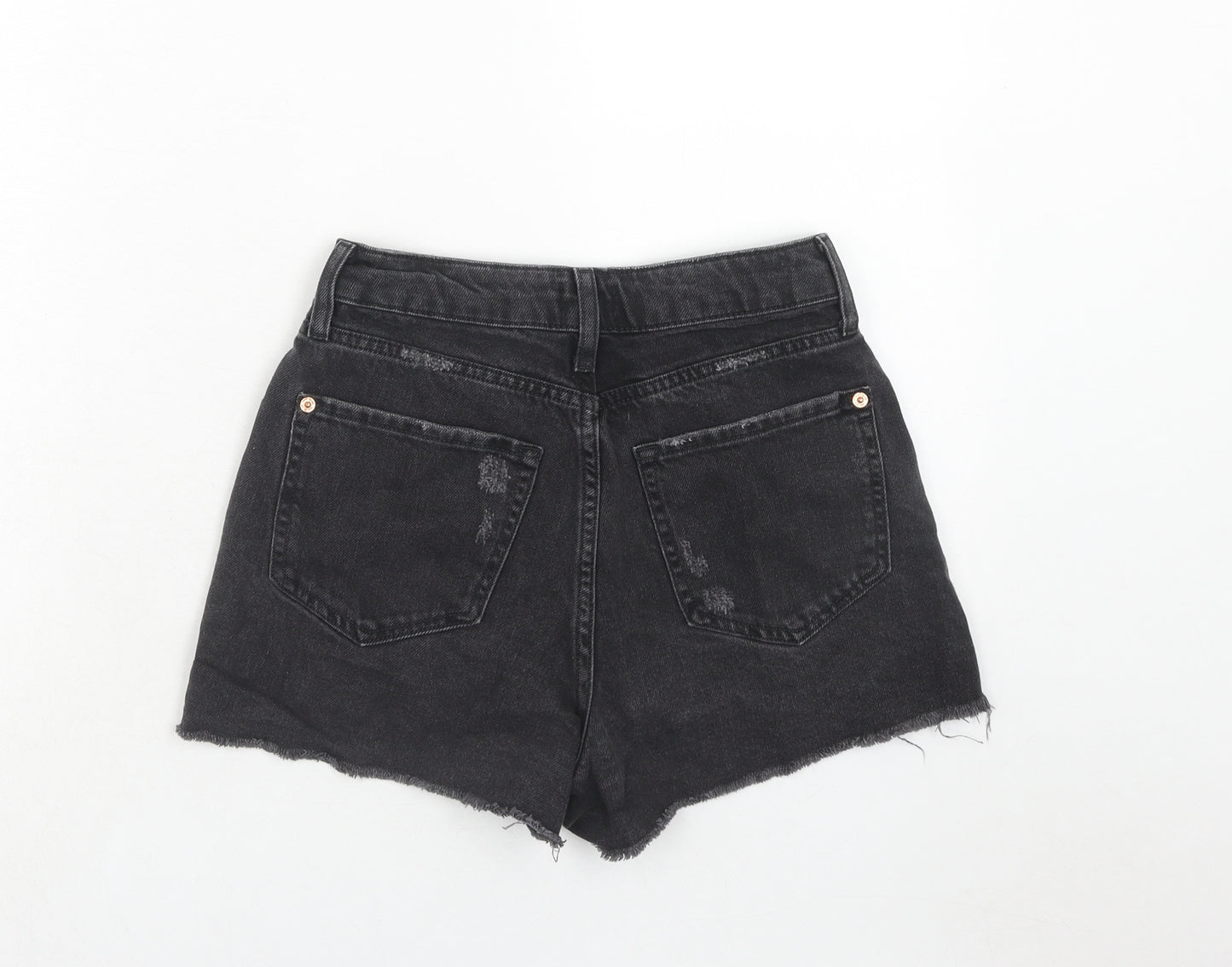 River Island Womens Black Cotton Cut-Off Shorts Size 8 Regular Zip - Distressed