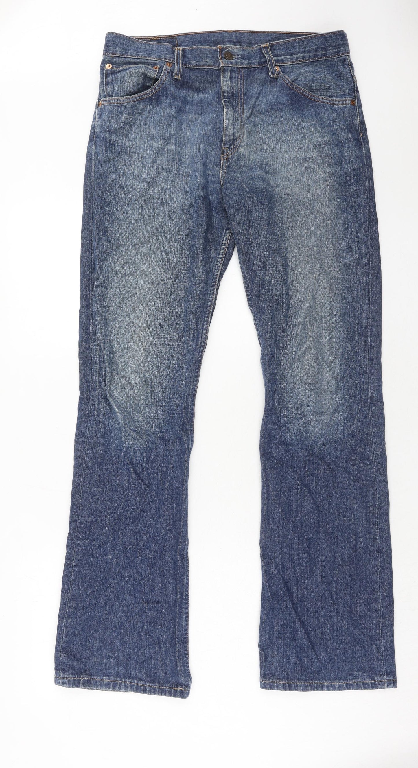 Levi's Mens Blue Herringbone Cotton Bootcut Jeans Size 32 in L34 in Regular Zip