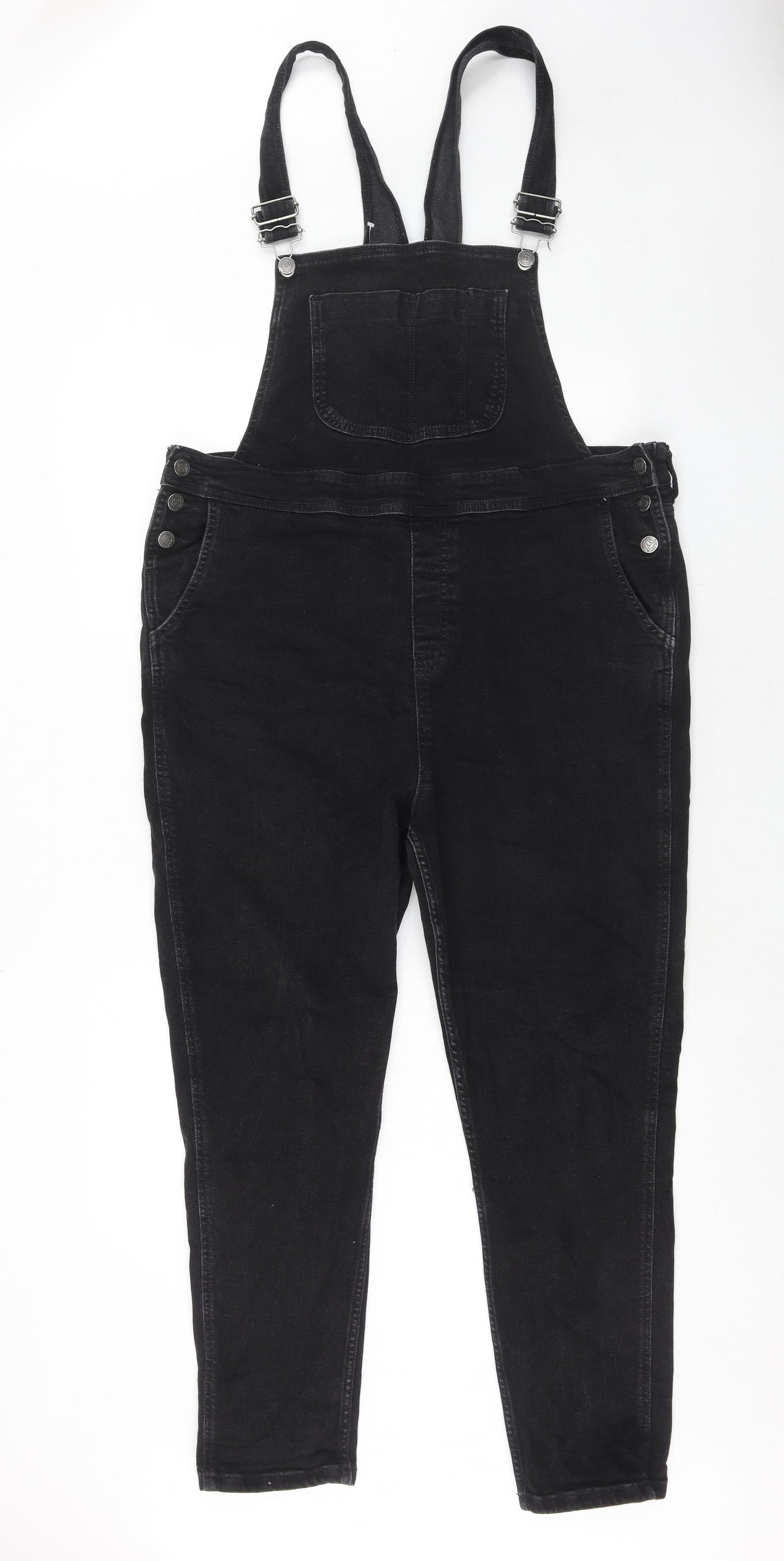 Fat Face Womens Black Cotton Dungaree One-Piece Size 18 Button