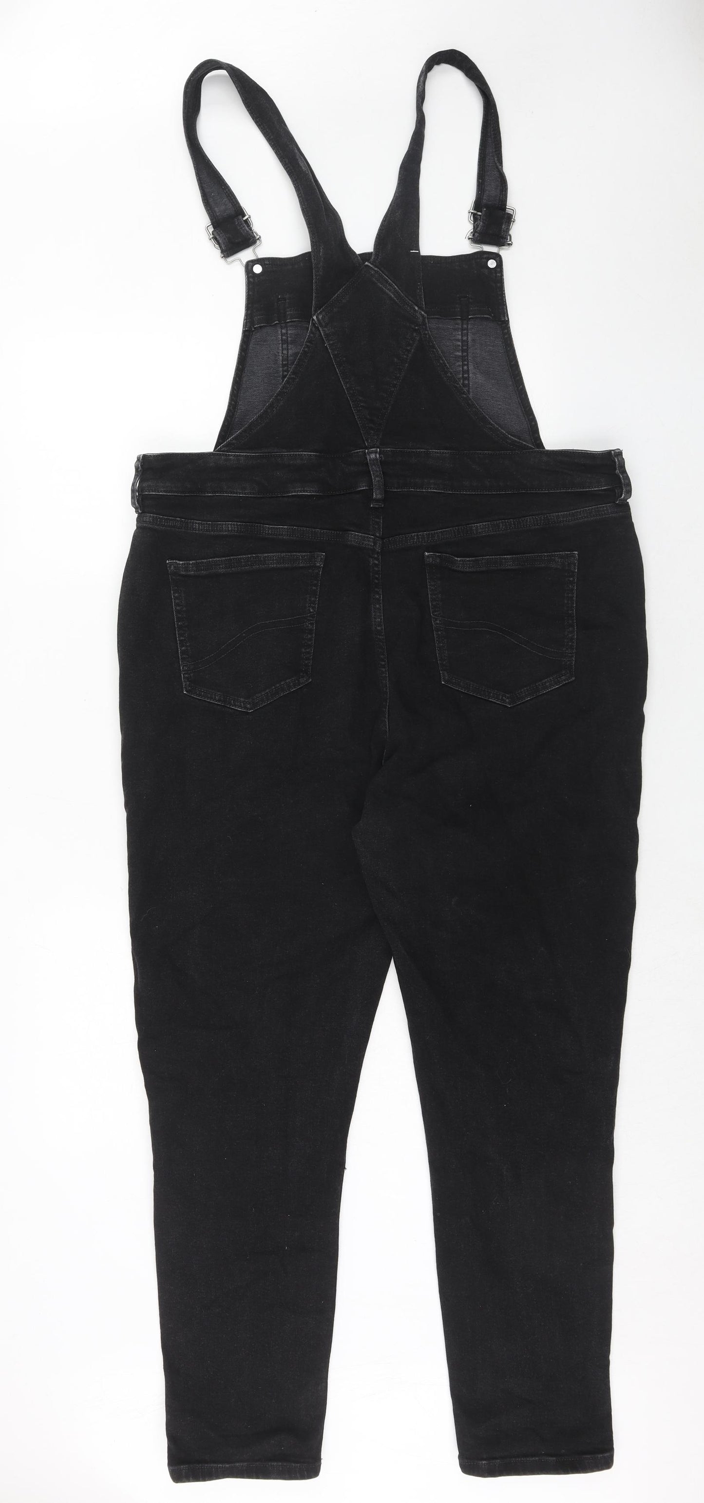 Fat Face Womens Black Cotton Dungaree One-Piece Size 18 Button