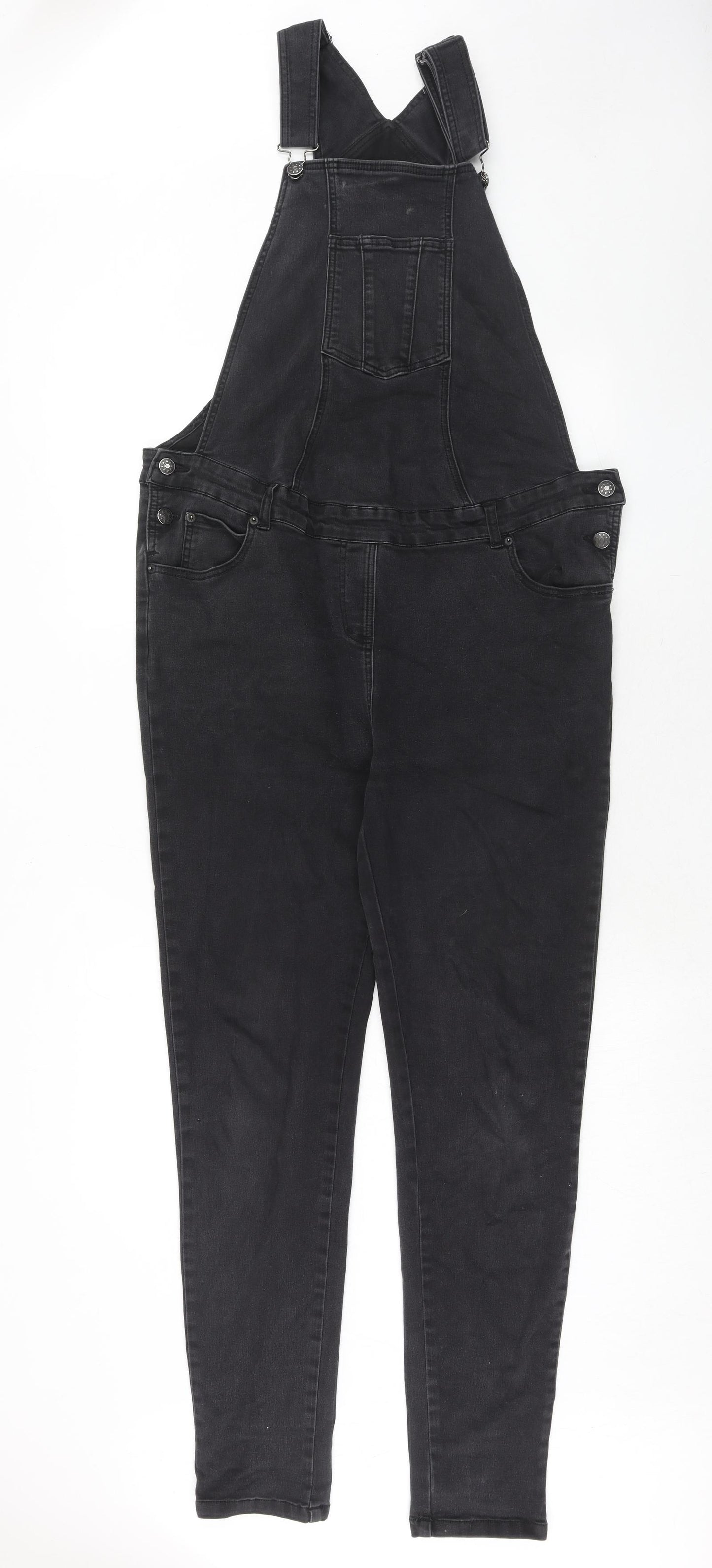 JoJo Maman Bébé Womens Black Cotton Dungaree One-Piece Size 12 Button