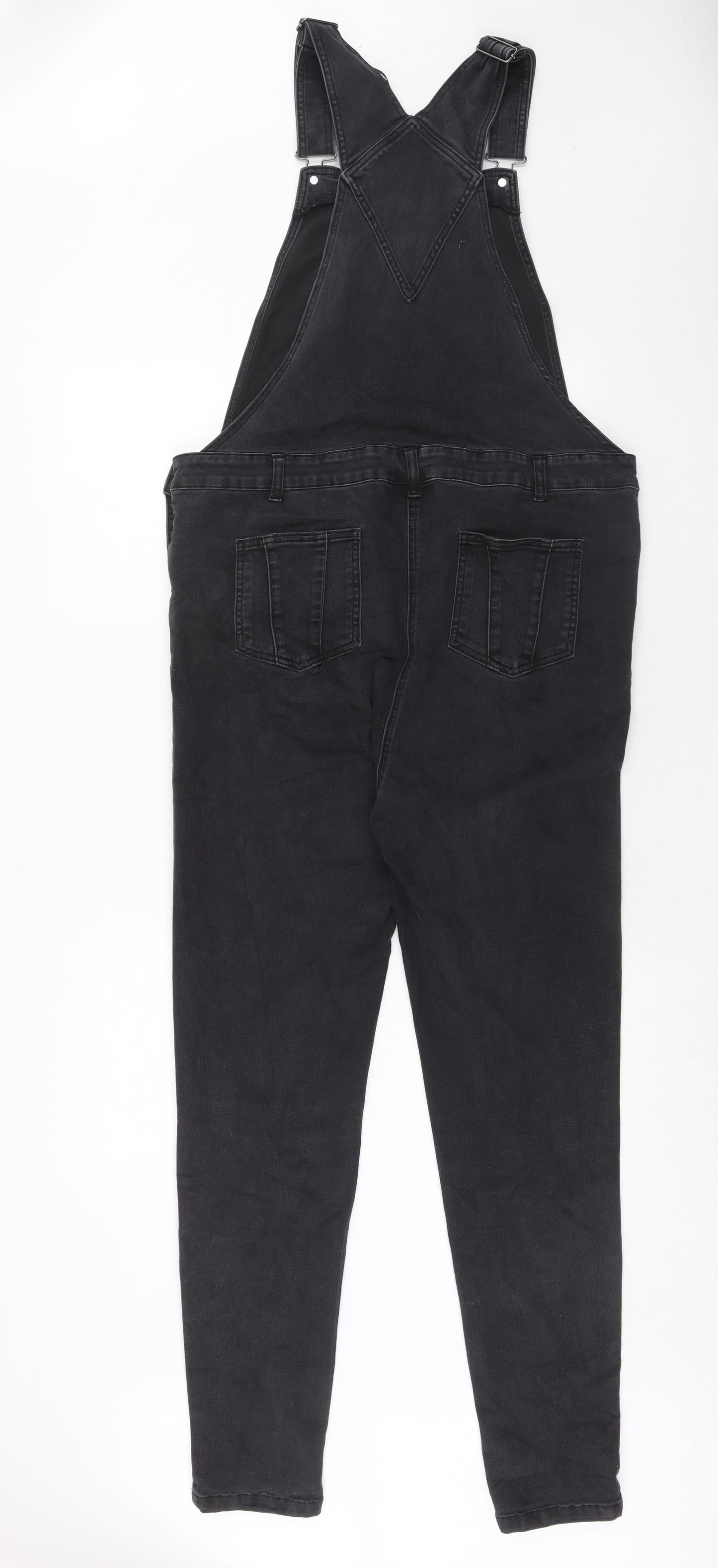 JoJo Maman Bébé Womens Black Cotton Dungaree One-Piece Size 12 Button