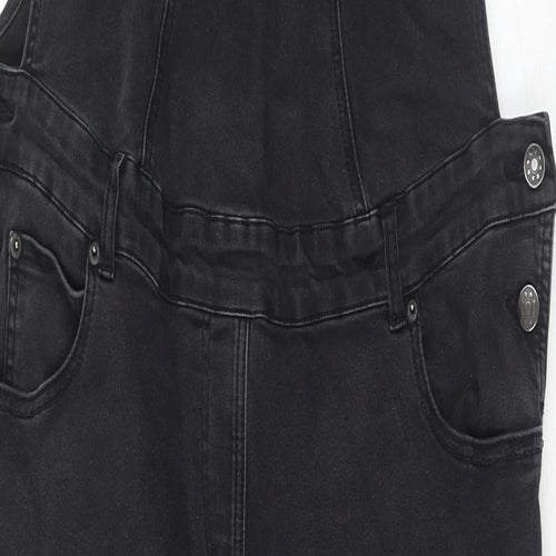 JoJo Maman Bébé Womens Black Cotton Dungaree One-Piece Size 12 Button