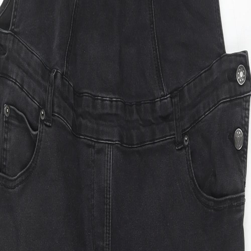 JoJo Maman Bébé Womens Black Cotton Dungaree One-Piece Size 12 Button