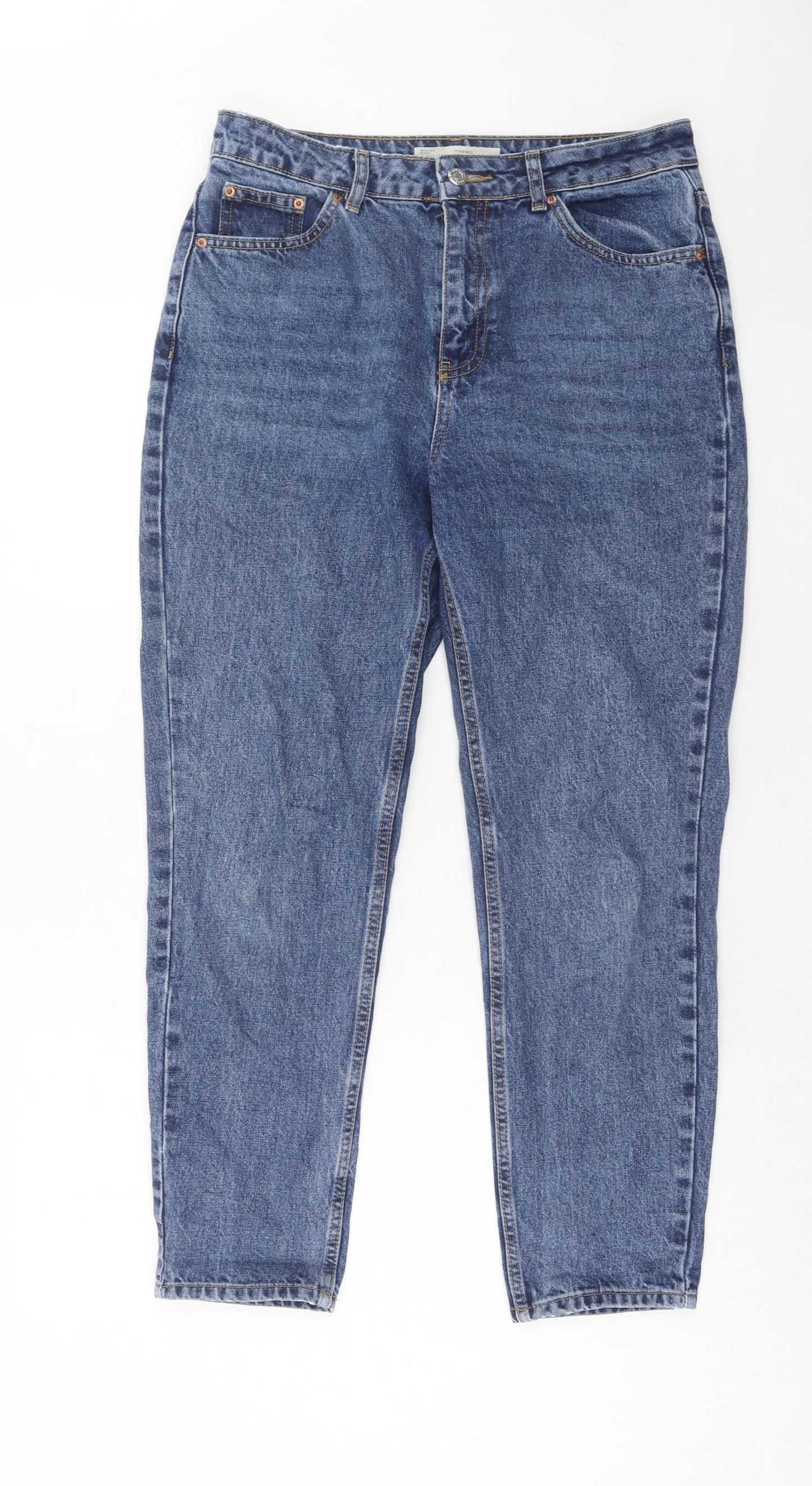 Topshop Womens Blue Cotton Mom Jeans Size 30 in L30 in Regular Zip
