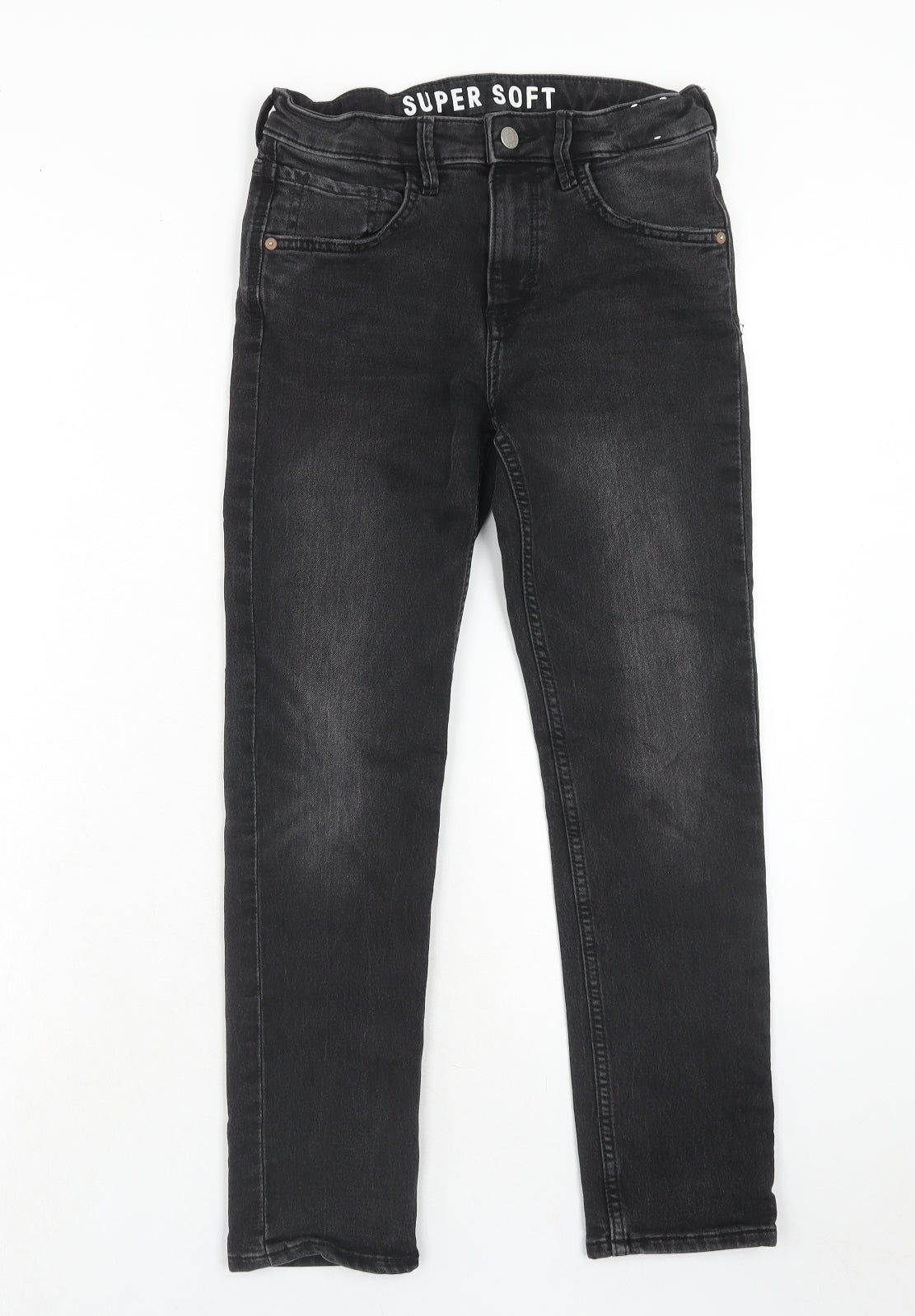 H&M Boys Black Cotton Straight Jeans Size 11-12 Years Regular Zip