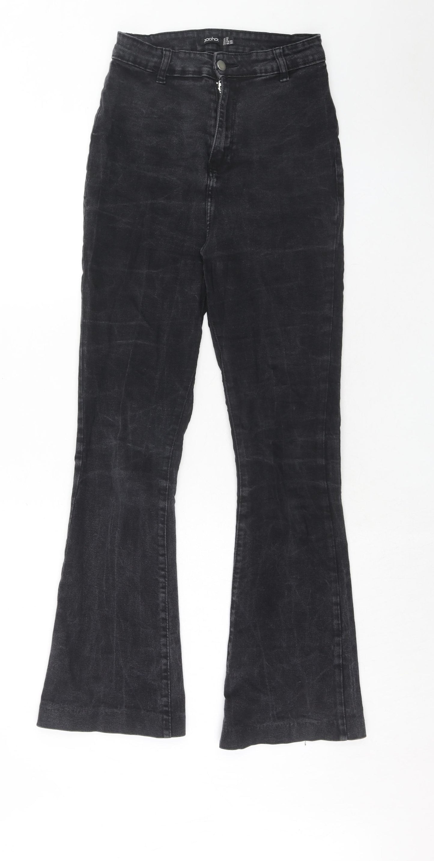 Boohoo Womens Black Cotton Flared Jeans Size 12 Regular Zip