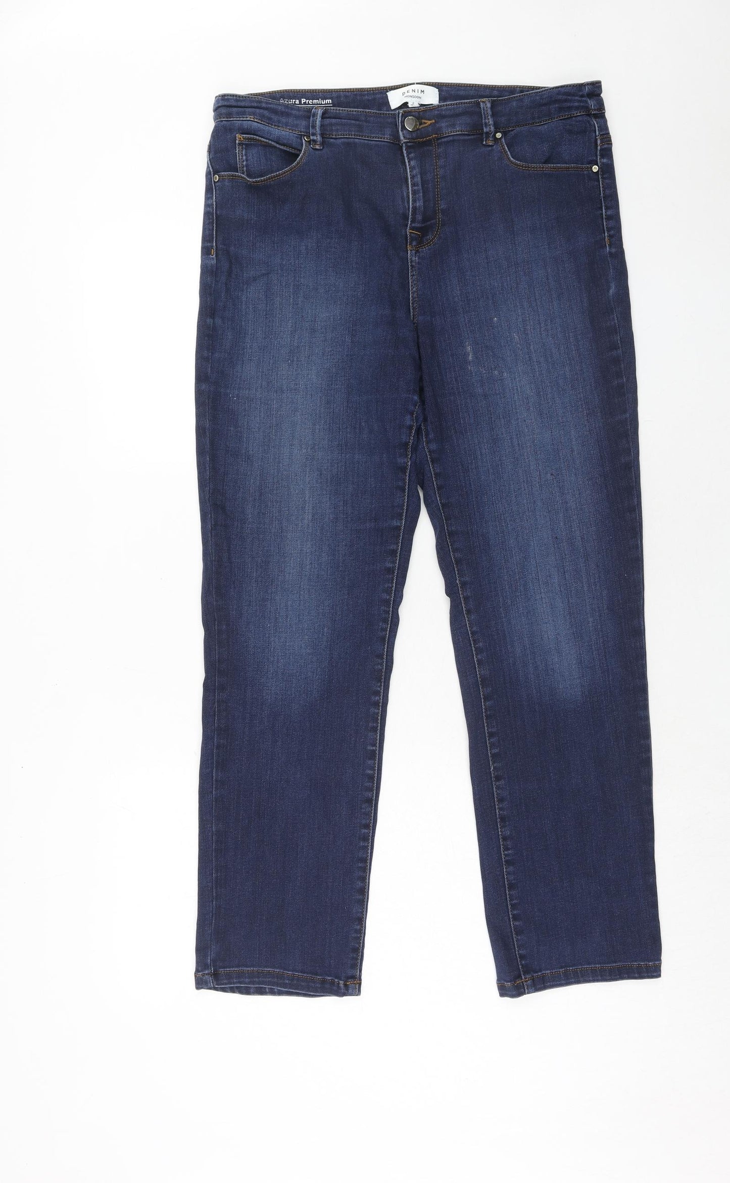 Monsoon Womens Blue Cotton Straight Jeans Size 16 Regular Zip