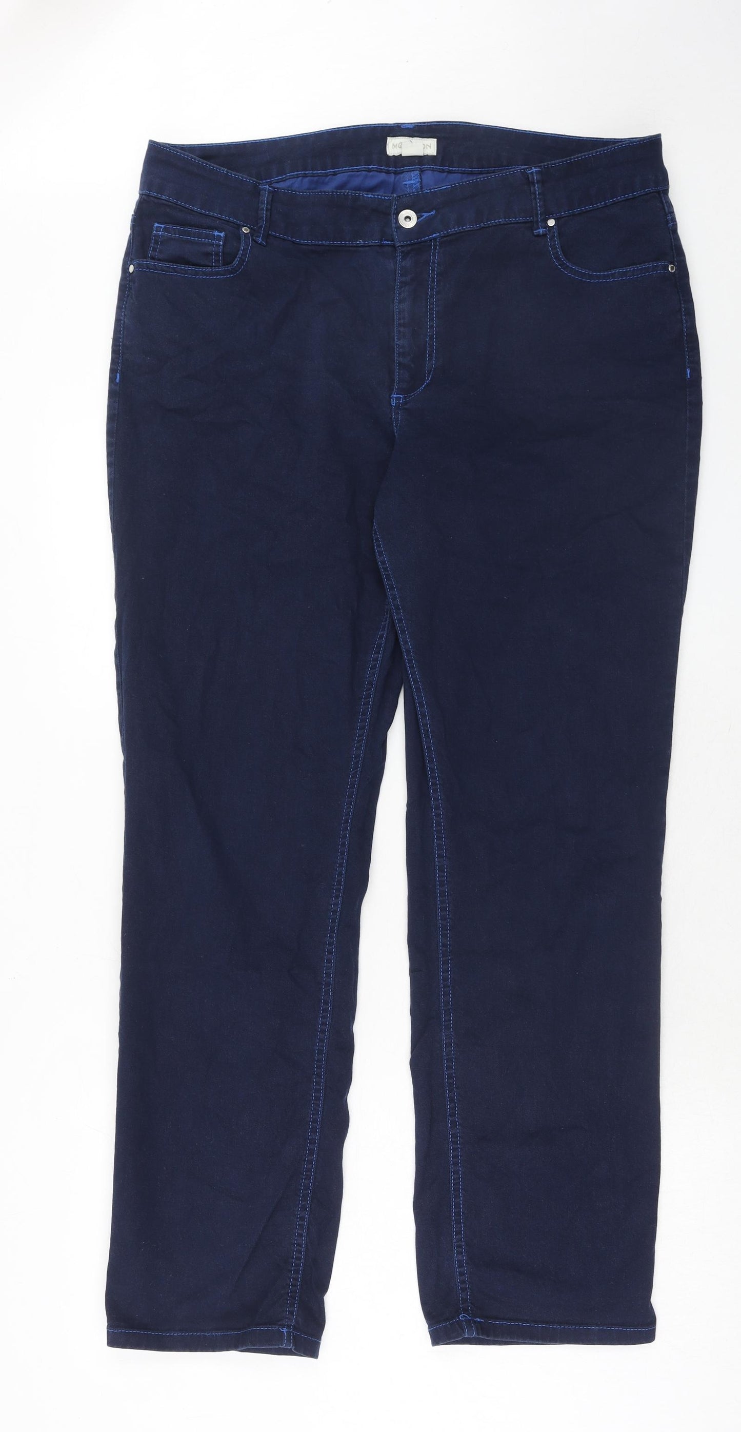Monsoon Womens Blue Cotton Straight Jeans Size 18 Regular Zip
