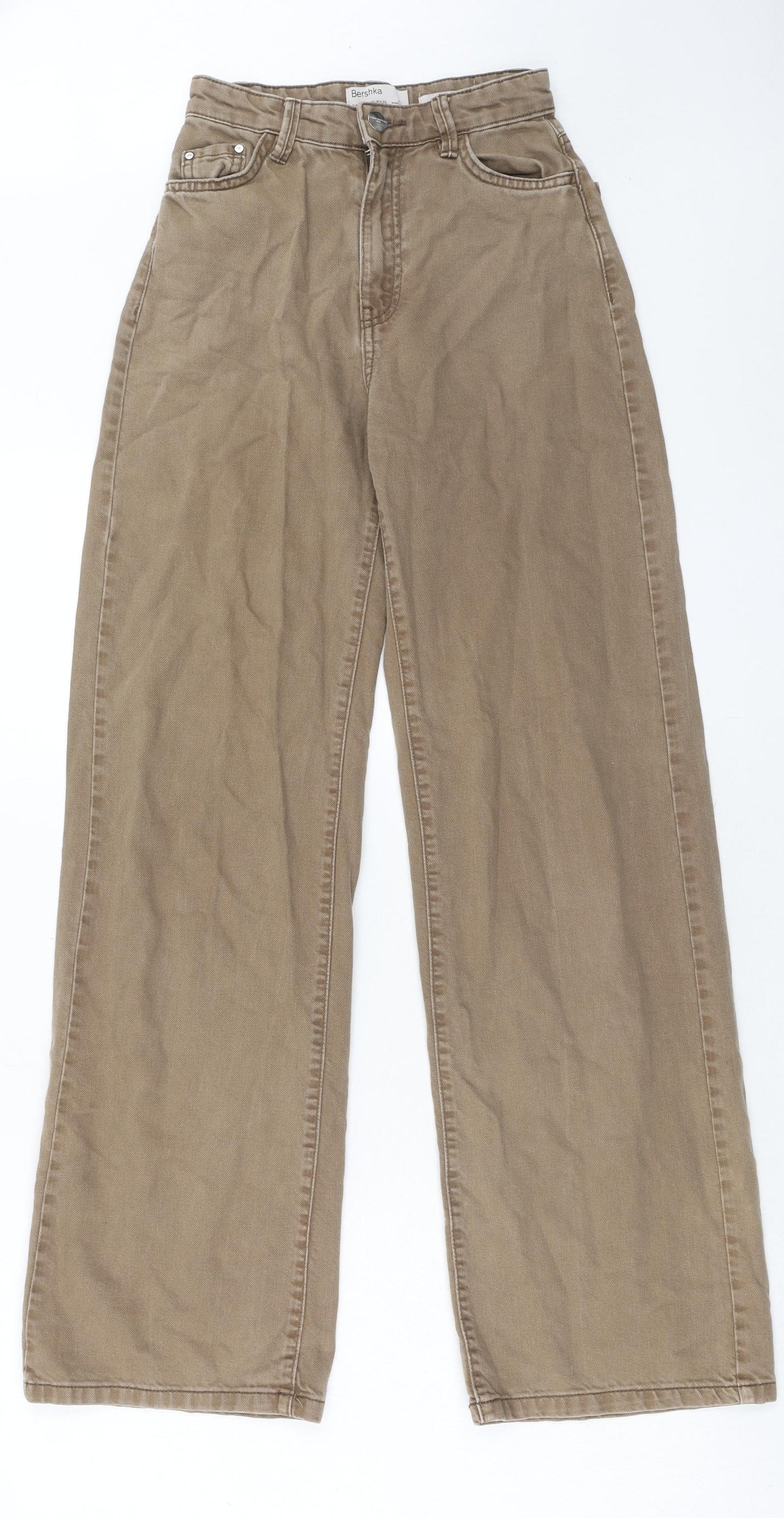 Bershka Womens Brown Cotton Straight Jeans Size 4 Regular Zip