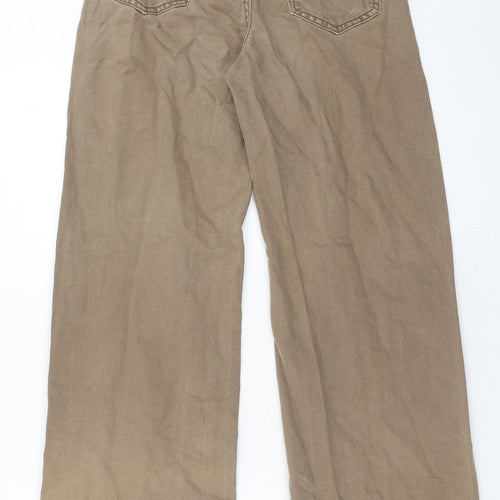 Bershka Womens Brown Cotton Straight Jeans Size 4 Regular Zip