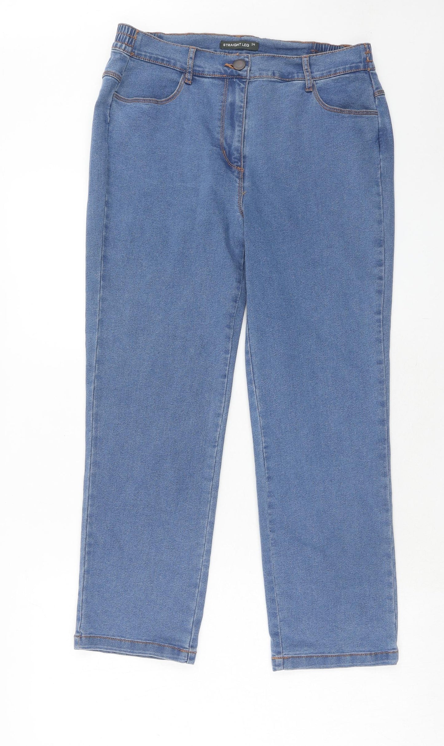 Bonmarché Womens Blue Cotton Straight Jeans Size 14 Regular Zip