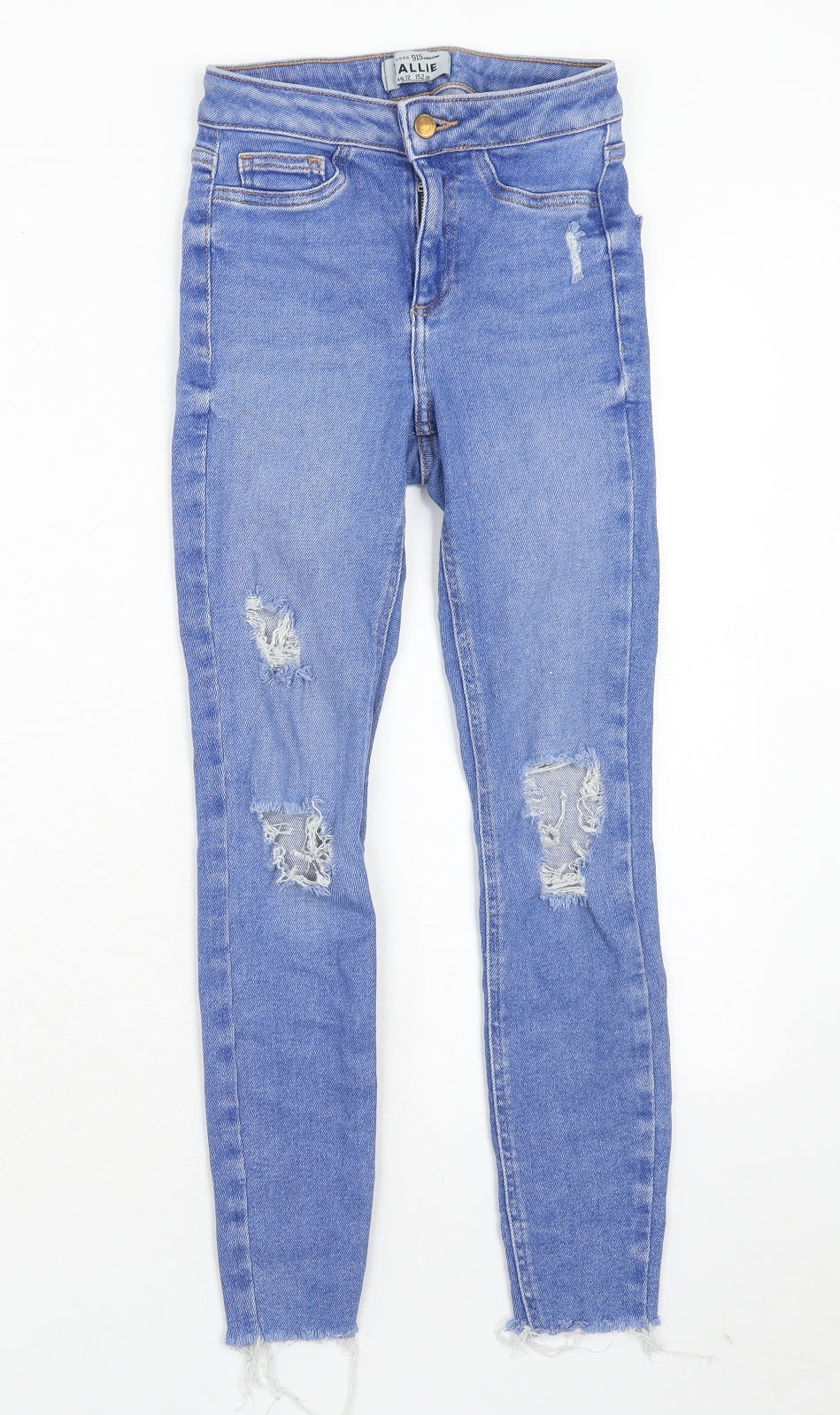 New Look Girls Blue Cotton Skinny Jeans Size 12 Years Regular Zip - Distressed