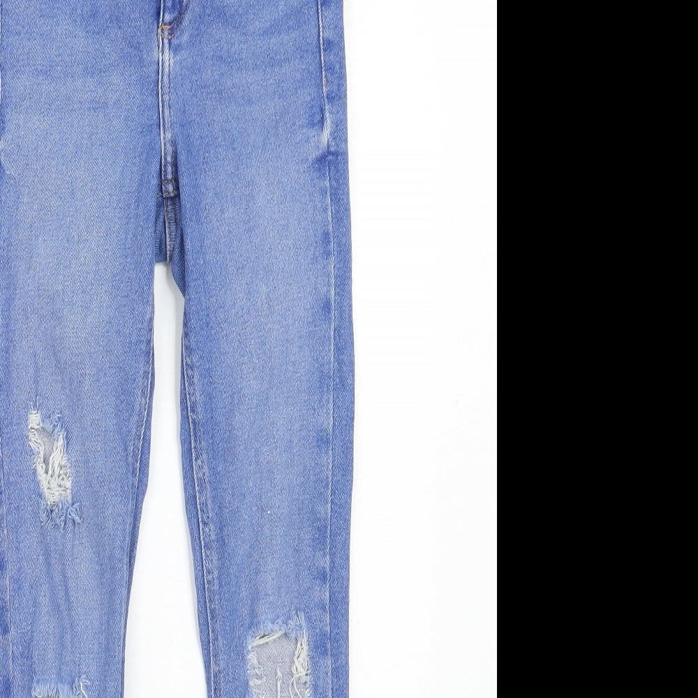 New Look Girls Blue Cotton Skinny Jeans Size 12 Years Regular Zip - Distressed