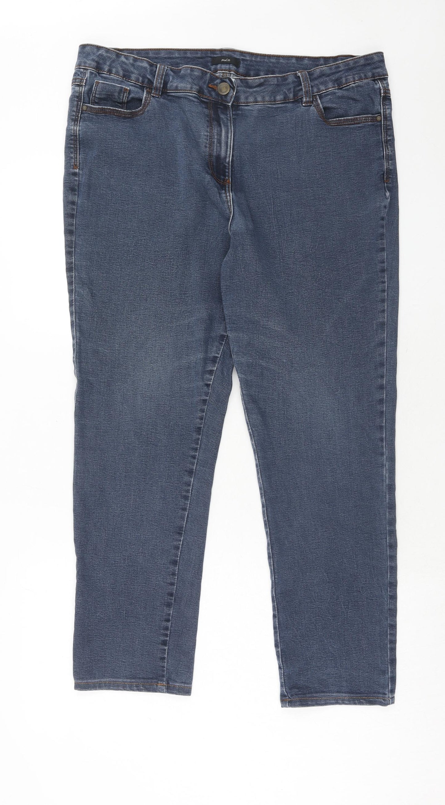 M&Co Womens Blue Cotton Straight Jeans Size 18 Regular Zip