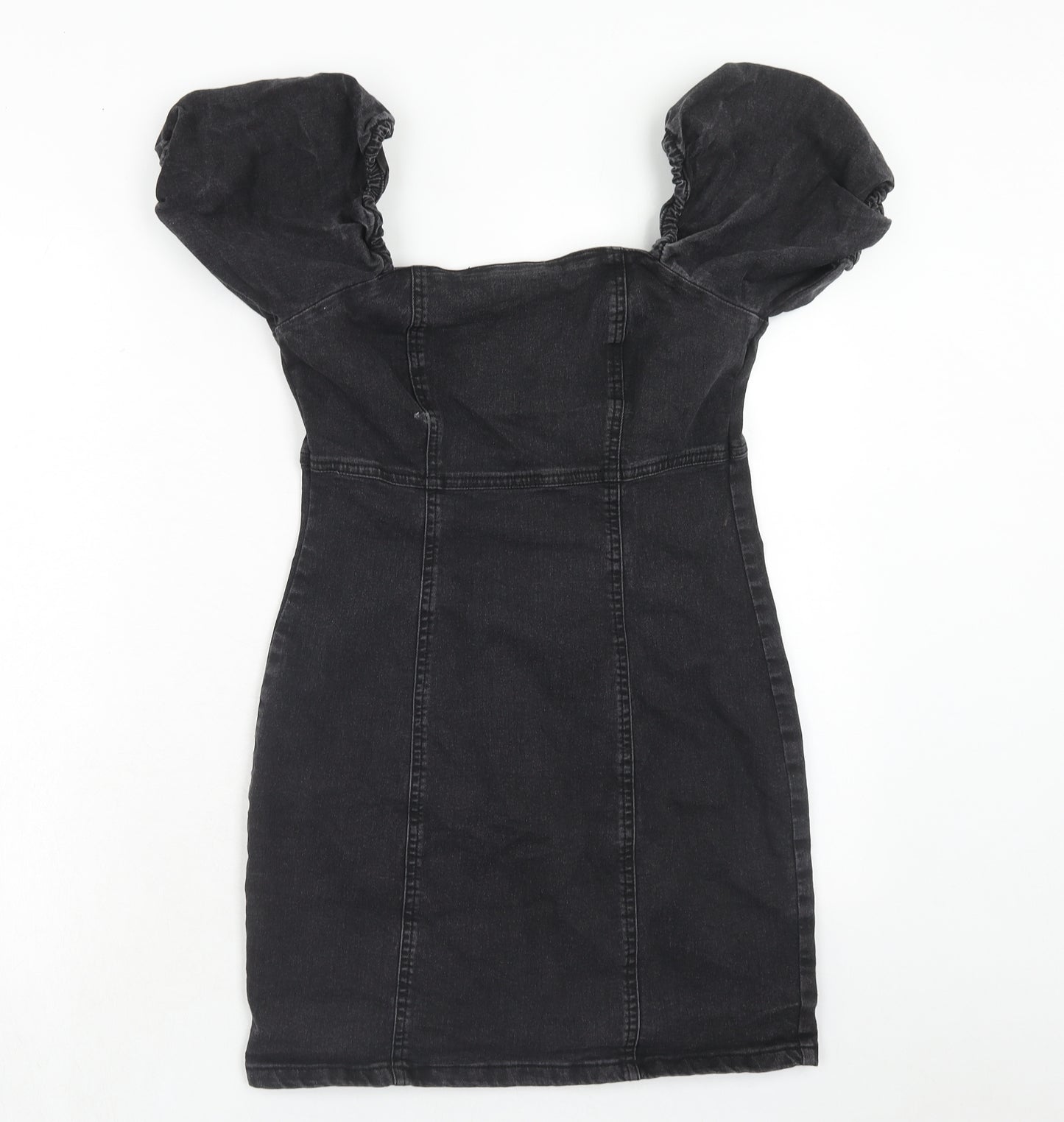 New Look Womens Black Cotton Bodycon Size 12 Square Neck Zip
